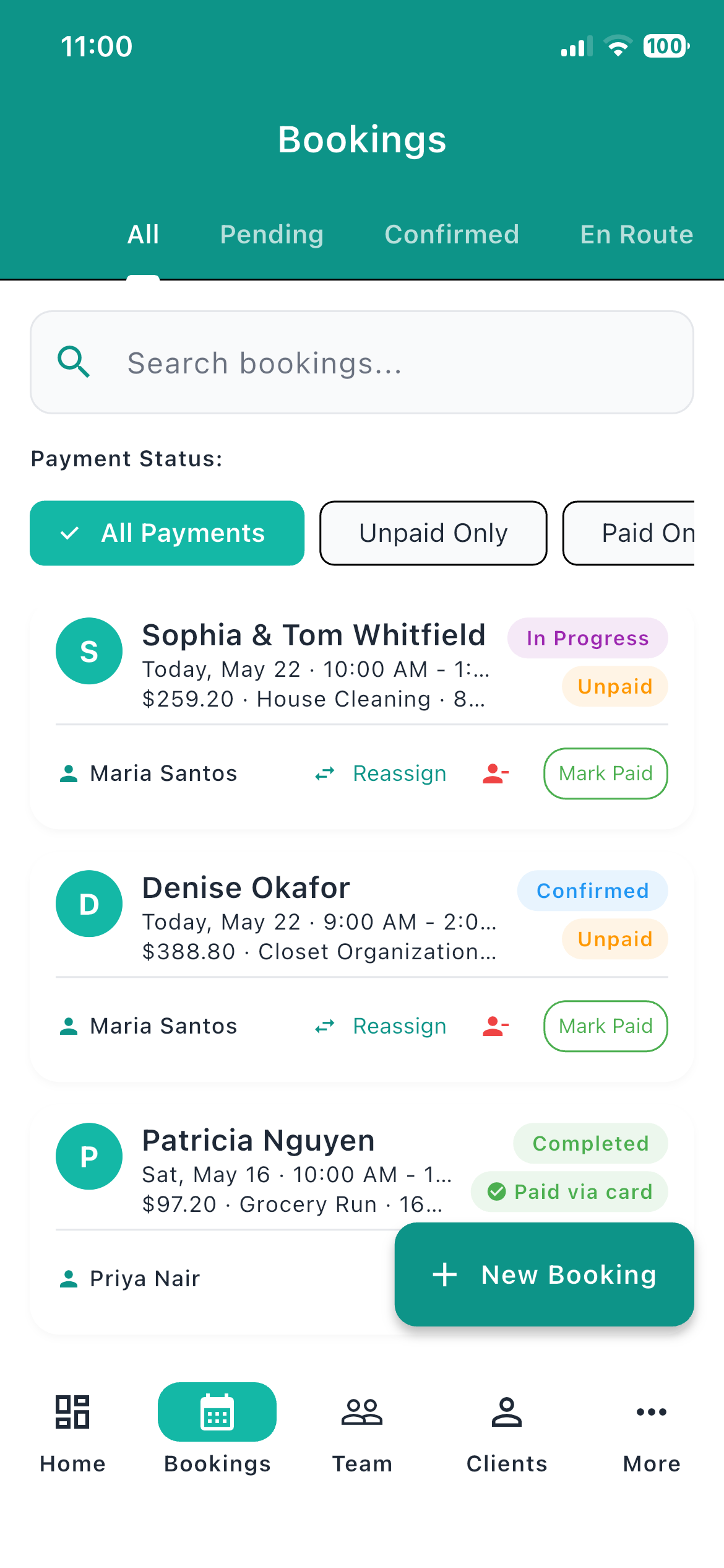 Post-visit notes screen showing team handoff context